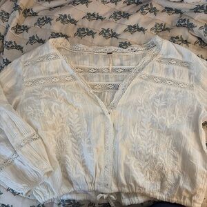 Free people White Lace Trim Blouse
